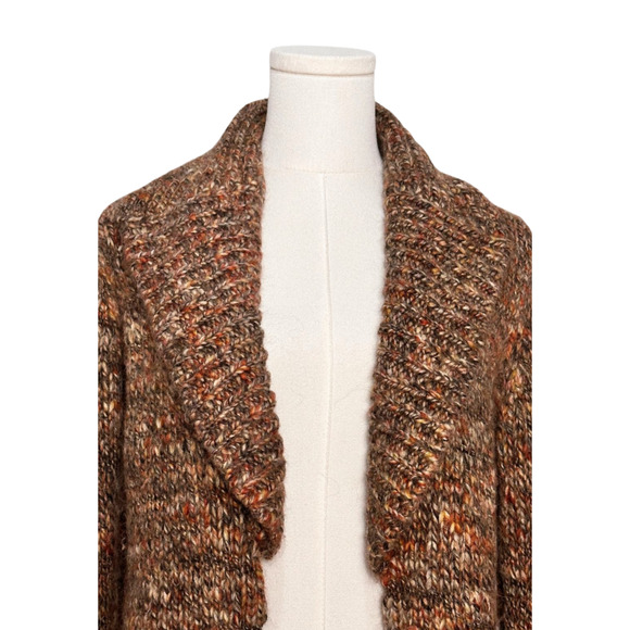 Talbots Brown Marled Shawl Collar Open Front Wool Alpaca Cardigan Medium - Picture 2 of 8